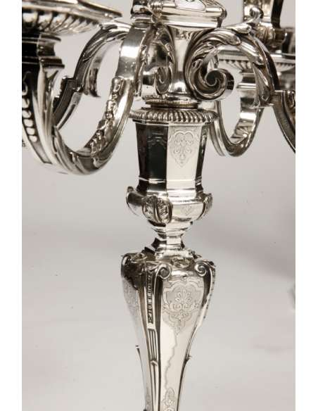 Pair of candelabras in solid silver Regency 19th century - Lapar Bouquet-Bozaart