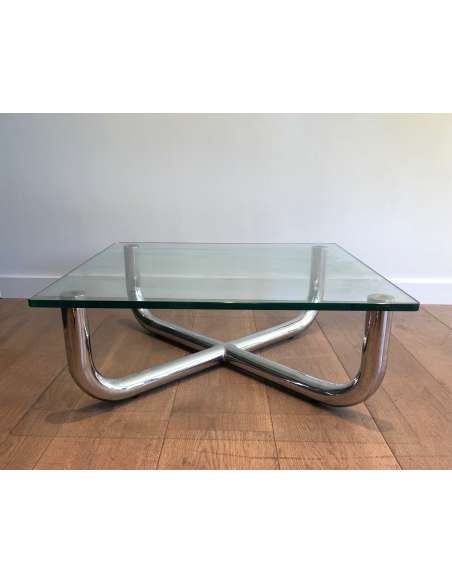 Antique chrome coffee table with glass top-Bozaart