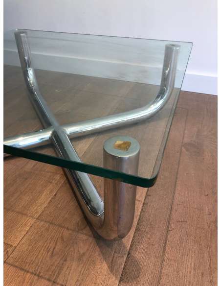 Table basse ancienne chromée à plateau de verre-Bozaart