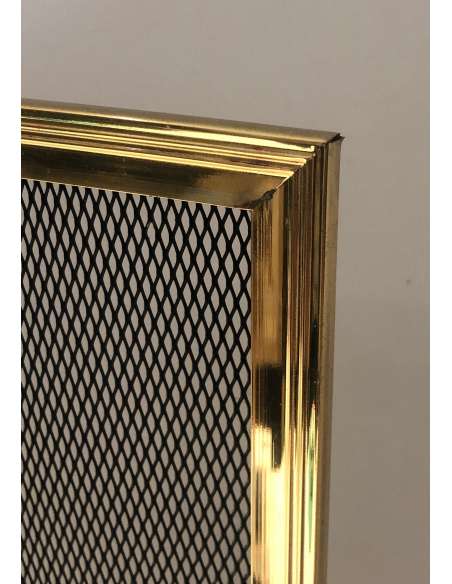 Neoclassical fire screen in brass and mesh from the '70s-Bozaart