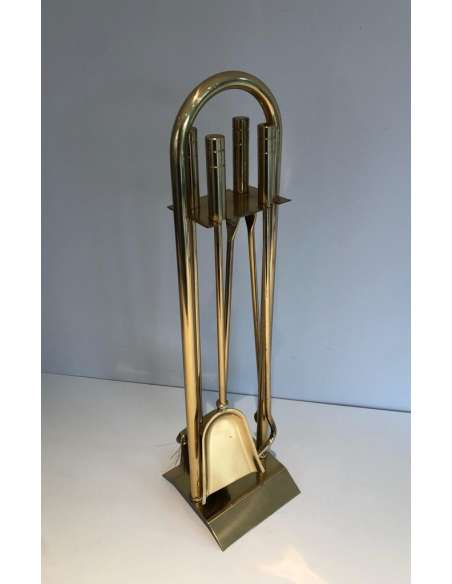 20th Century Brass Fireplace Set-Bozaart