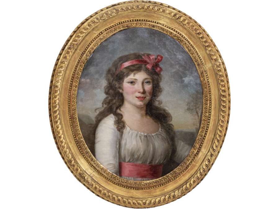 Portrait D’époque Directoire D’une Jeune Femme, Circa 1800