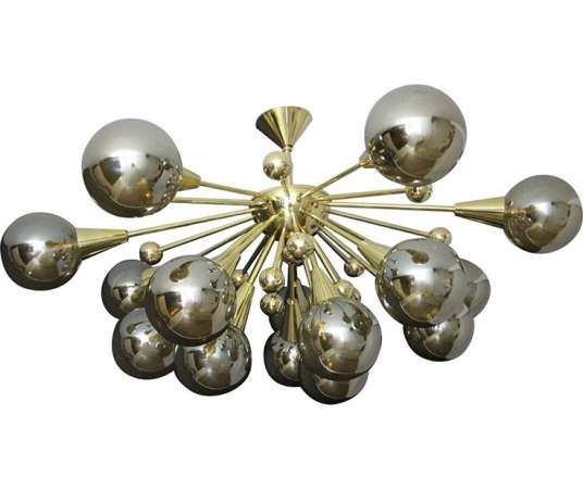 Half Sputnik Mercurised Silver-Gold Color Murano Glass Globes Chandelier