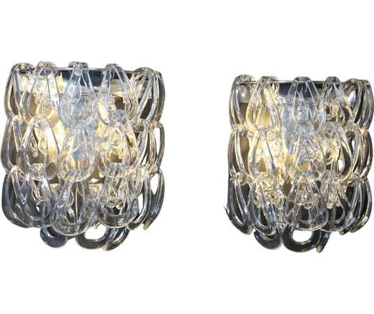 Pair of Clear Murano Glass Sconces by Angelo Mangiarotti for Vistosi