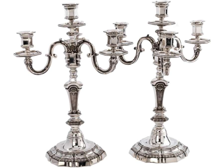 A. AUCOC Pair Of Nineteenth Cen. Solid Silver Candelabra