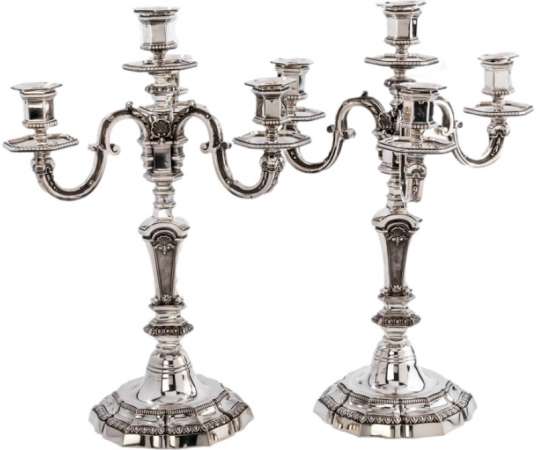 A. AUCOC Pair Of Nineteenth Cen. Solid Silver Candelabra