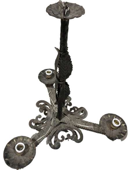 20th century Art Deco wrought iron chandelier-Bozaart