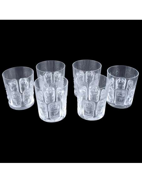 Lalique France : Set Of 12 "Khepri" Glasses - wine glasses, old glasses services-Bozaart