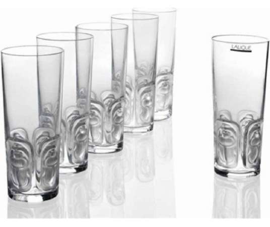 Lalique France : Set Of 12 "Khepri" Glasses - wine glasses, old glasses services
