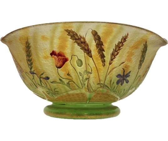 Daum Enameled cup Wheat And Poppies Circa 1910 - Opalines, enameled glasses
