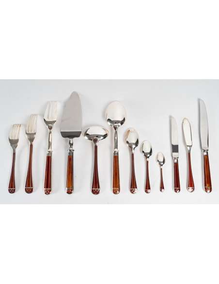 Christofle : Housewife " Talisman " Chinese Lacquer " Sienna" 81 Pieces - cutlery, housewives-Bozaart