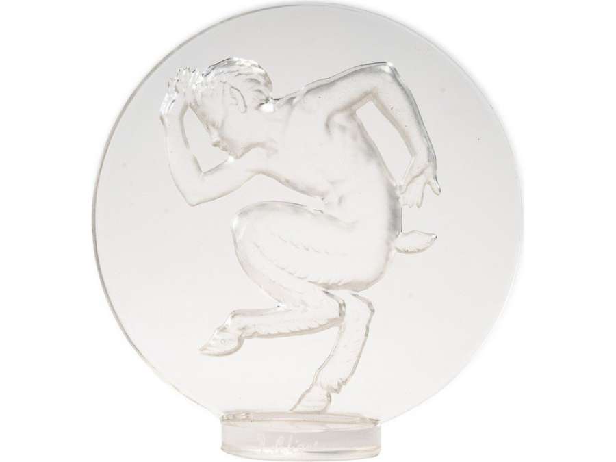 René Lalique: Cachet «Faune»+ en verre blanc de 20e siècle