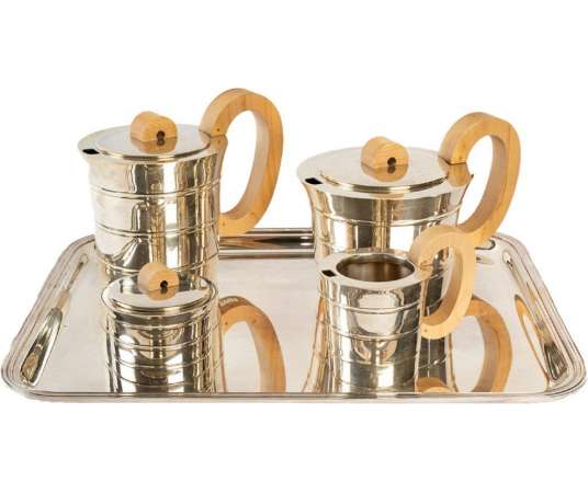 Jean Puiforcat Solid silver tea -Coffee set and its metal tray - Coffee - tea sets