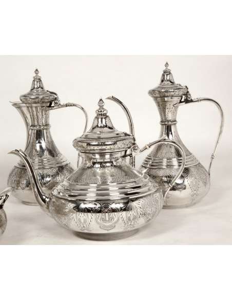 Service thé & café en Argent massif style Ottoman XIXe - Orfèvre Duponchel --Bozaart