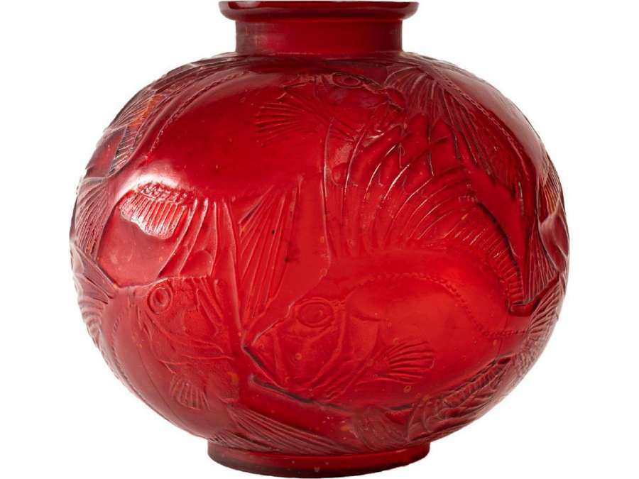 René Lalique, Vase "Poisson"+ en verre de 20e siècle