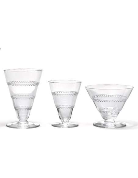 Lalique France : Glass Service "Vouvray" 1932 - wine glasses, old glass services-Bozaart