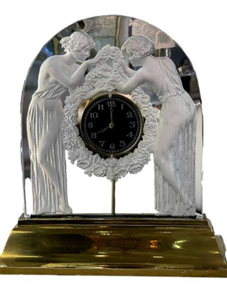 René Lalique Electric pendulum "The Two Figurines" 1926 - antique clocks-Bozaart