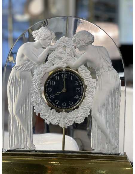 René Lalique Electric pendulum "The Two Figurines" 1926 - antique clocks-Bozaart