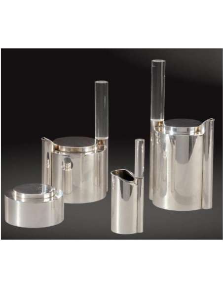 Ravinet d'Enfer Modernist Silver Metal & Plexiglass Coffee Set - Coffee - tea sets-Bozaart
