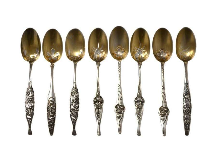 Cardeilhac : 8 silver spoons vermeil+ from 20th century. Circa 1900