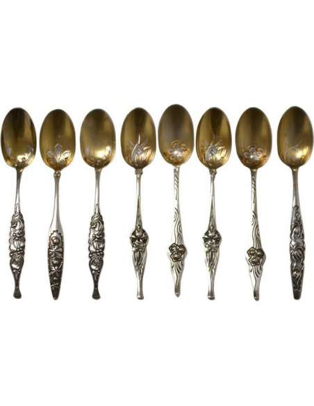 Cardeilhac : 8 Silver Vermeil Spoons,1900 - cutlery, housewives-Bozaart