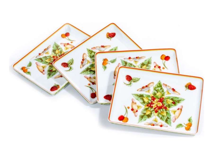 HERMES : 4 plates "Les jardinières de Pythagore" in porcelain of 20th century.