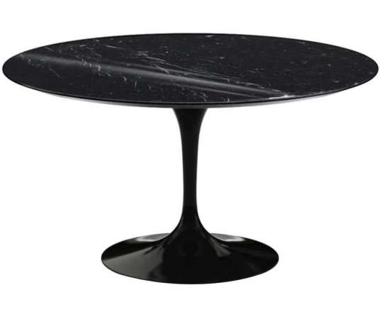 Table "Tulipe" Saarinen & Knoll International, Marbre Marquina et Rilsan Noir - Tables Salle à Manger