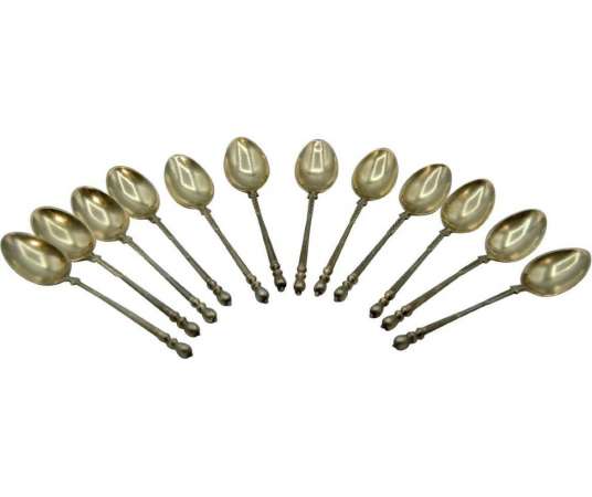 12 Small Vermeil Spoons - cutlery, household