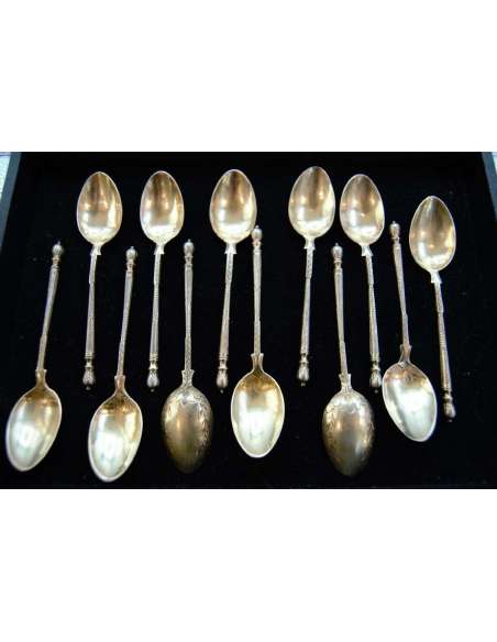 12 Small Vermeil Spoons - cutlery, household-Bozaart