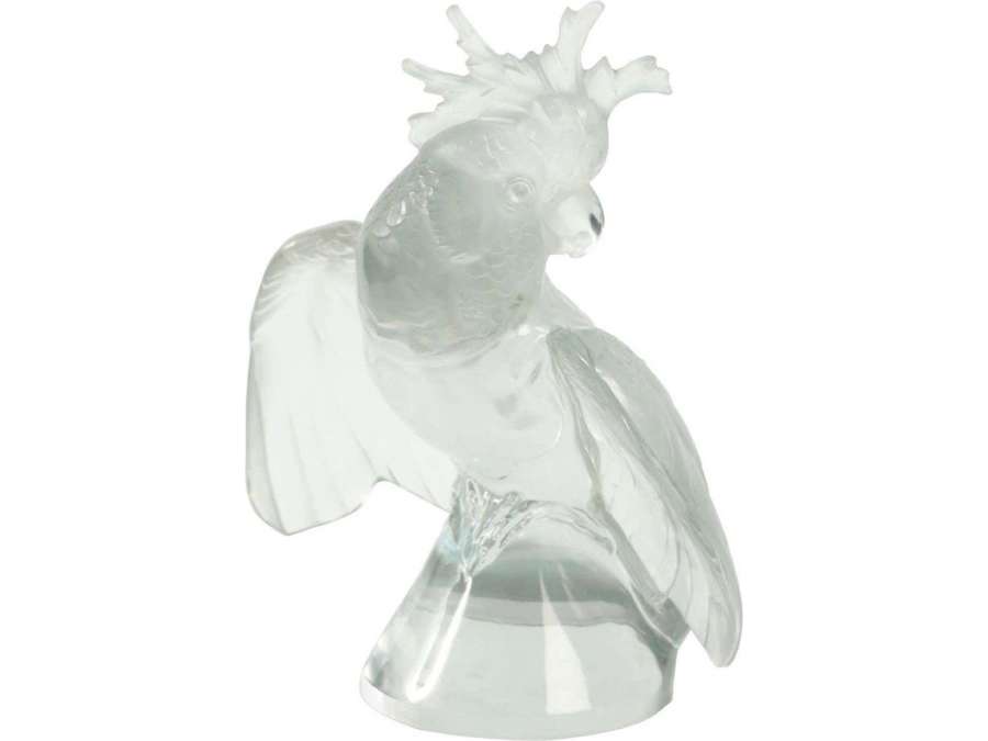 Lalique France: "Unfolded Wings" Cockatoos + 20th century glass parrot