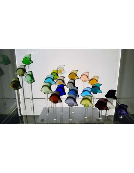 Lalique - 24 Poissons Dans Un Aquarium Avec Tiges Lumineuses - vases et objets en verre-Bozaart