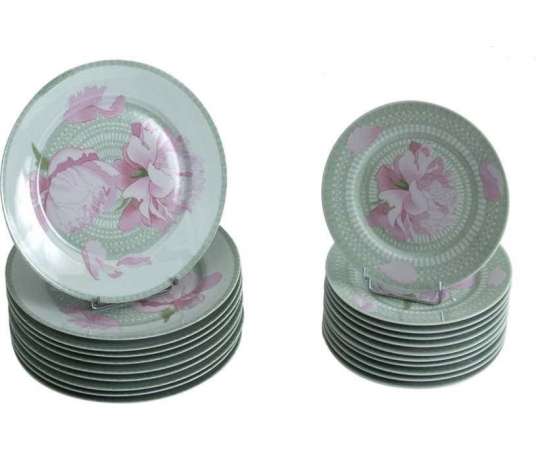 Hermès, Peonies Model Serving Part (24 pieces) - Porcelain Plates and Services