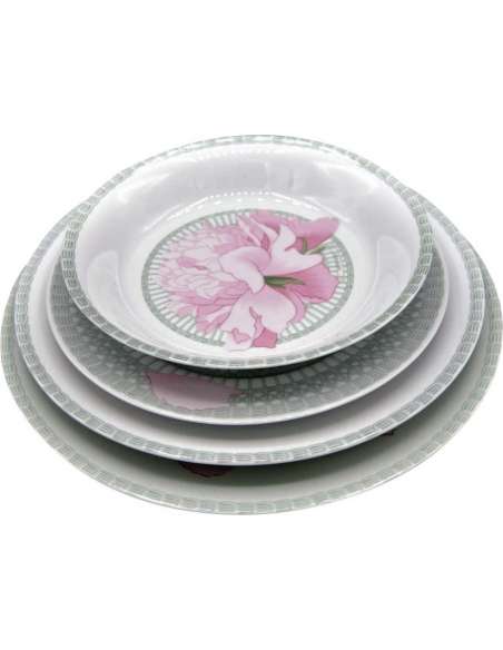 Hermès, Peonies Model Serving Part (48 Pieces) - Porcelain Plates and Services-Bozaart