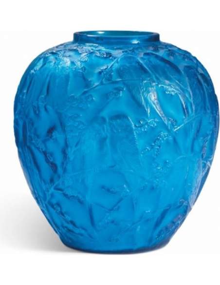 RenÉ Lalique Vase Aux «perruches» Verre Bleu - vases et objets en verre-Bozaart