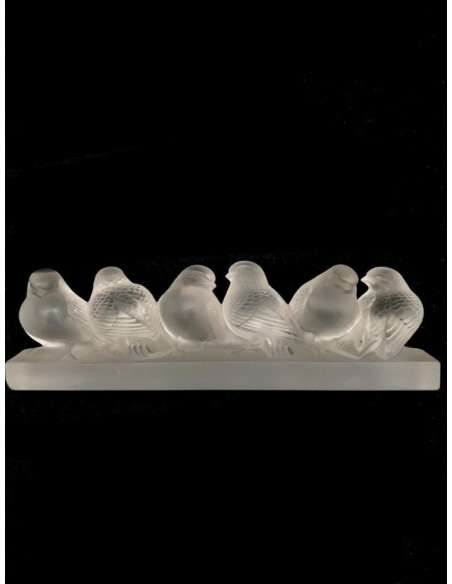 Rene Lalique : Groupe De Six Moineaux - vases et objets en verre-Bozaart