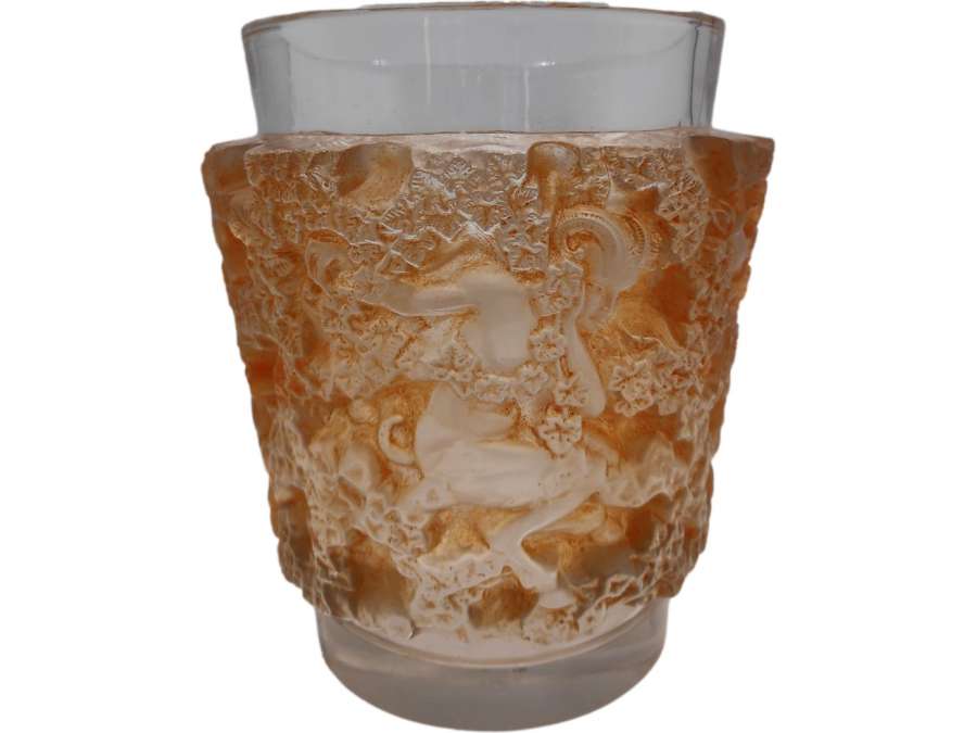 Lalique Vase Bacchus Patine Sienne - vases et objets en verre