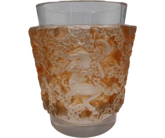 Lalique Vase Bacchus Patine Sienne - vases et objets en verre