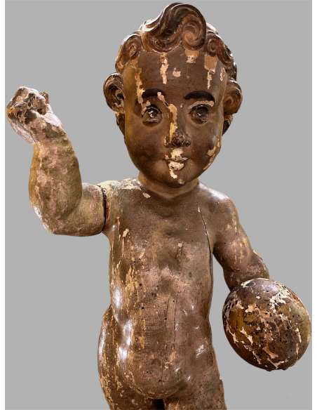 Child Jesus In Carved Wood. Eighteenth Century period - religious art objects-Bozaart