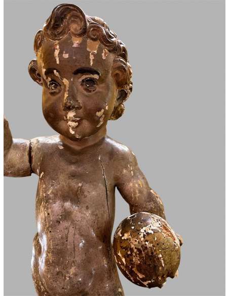 Child Jesus In Carved Wood. Eighteenth Century period - religious art objects-Bozaart