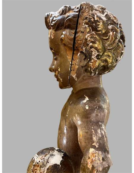 Child Jesus In Carved Wood. Eighteenth Century period - religious art objects-Bozaart