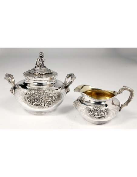 Creamer and sugar bowl in Solid silver XIXth - Goldsmith Duponchel --Bozaart