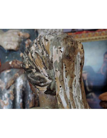 Carved Wooden Virgin. Late Seventeenth century - wood sculptures-Bozaart