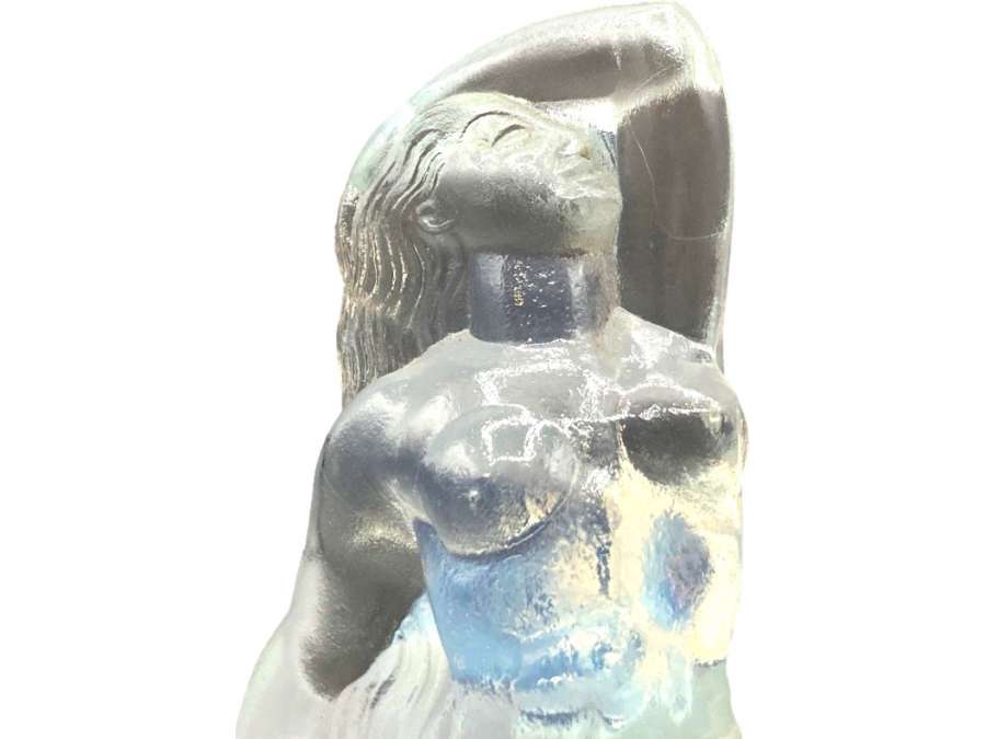 SABINO: Statue en verre+ "Femme à l'éveil" du 20e siècle
