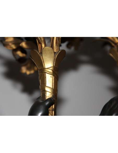 Pair Of Torches In Gilded Bronze And Brown Patina of Origin from the 19th century - Candlesticks-Candelabra-Bozaart