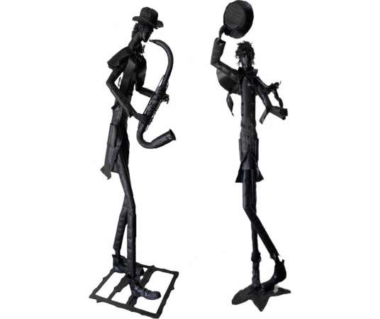 Iron Sculptures By The Artist Jean Alexandre Delattre The Man With Flowers And The Man With The Saxophone. - sculptures other ma