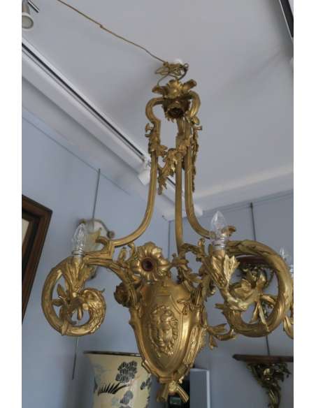 Large Gilded Bronze Chandelier 19th century - Ceiling lights and suspensions-Bozaart