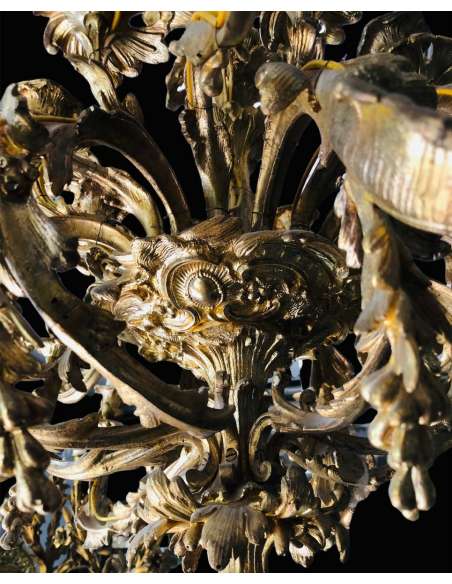 Important Gilded Bronze Chandelier From The 19th Napoleon III Period - chandeliers-Bozaart