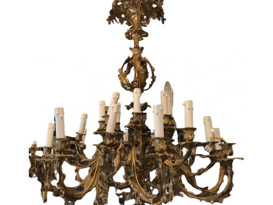 Important Gilded Bronze Chandelier From The 19th Napoleon III Period - chandeliers