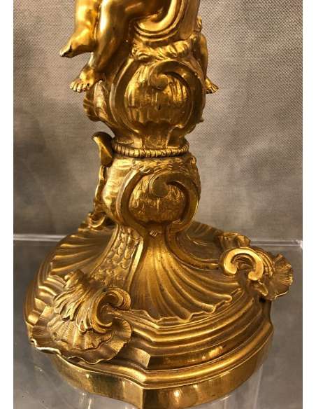 Paire En Flambeaux Louis XV En Bronze Doré D’époque 18ème - Bougeoirs - Flambeaux-Bozaart