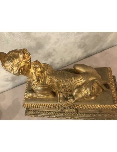 Chenets En Bronze Doré Aux Sphinx D’époque 19ème - chenets, accessoires de cheminée-Bozaart